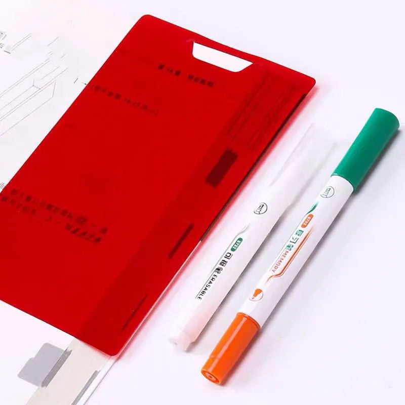 Green erasable highlighter pen set with refill cartridge and eraser on card mount