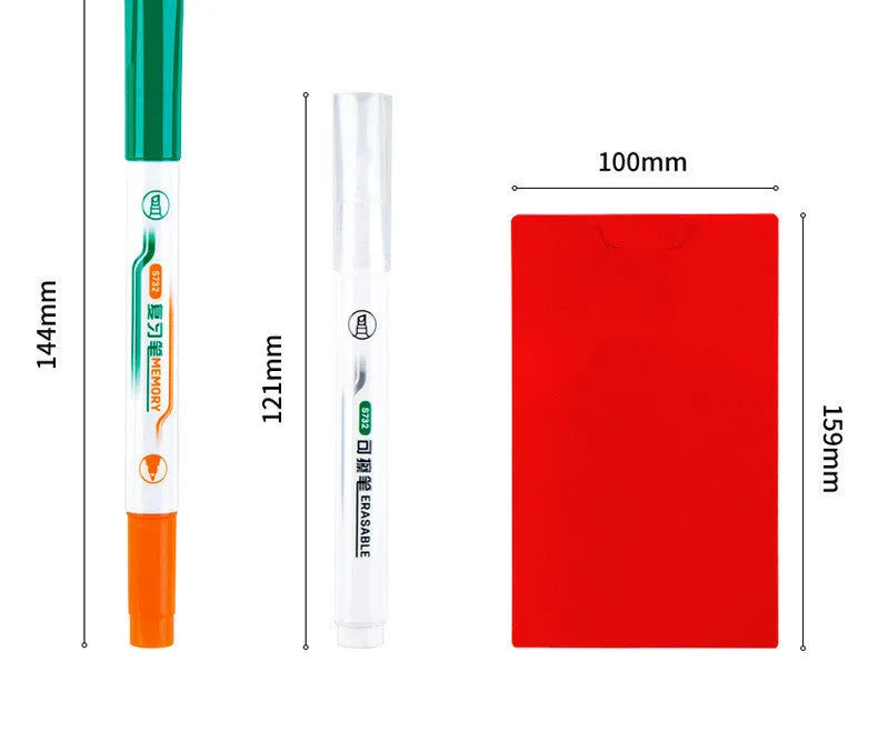 Green erasable highlighter pen set with refill cartridge and eraser on card mount