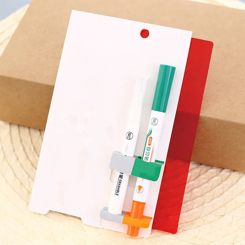 Green erasable highlighter pen set with refill cartridge and eraser on card mount