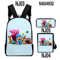Digital colour printing trendy backpack set with character pattern, Oxford cloth material, and zippered closure, available in multiple colour options