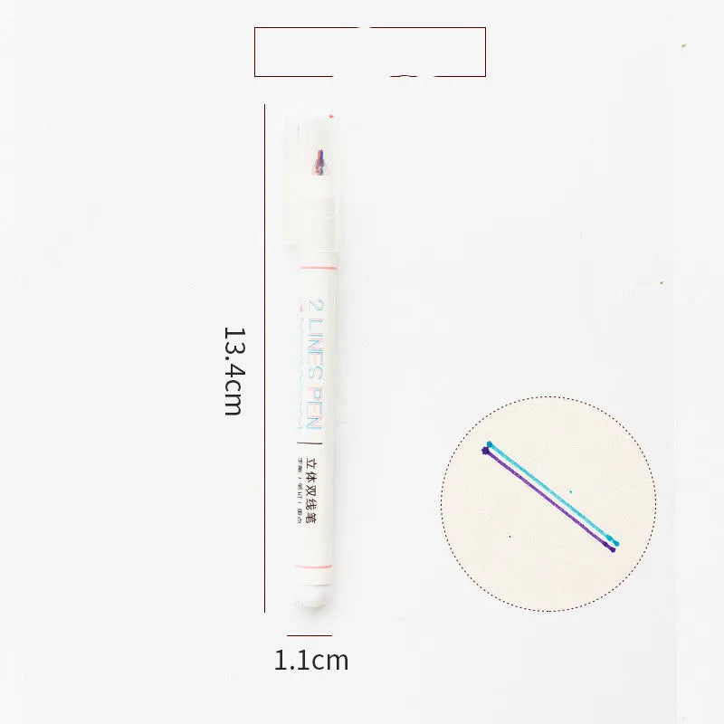 Student double-ended highlighter pen with two 0.5mm ballpoint tips in different colours