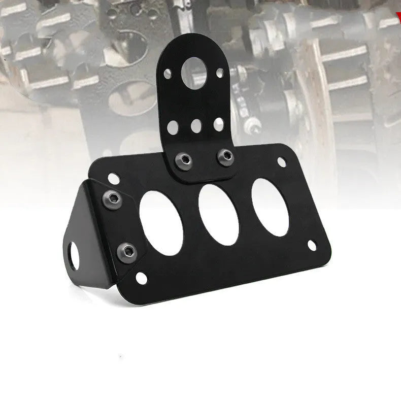 Black aluminium motorcycle side direction taillight and licence plate bracket with seven-fin design