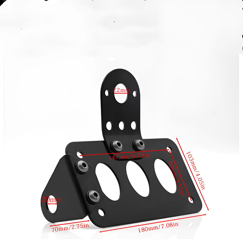 Black aluminium motorcycle side direction taillight and licence plate bracket with seven-fin design
