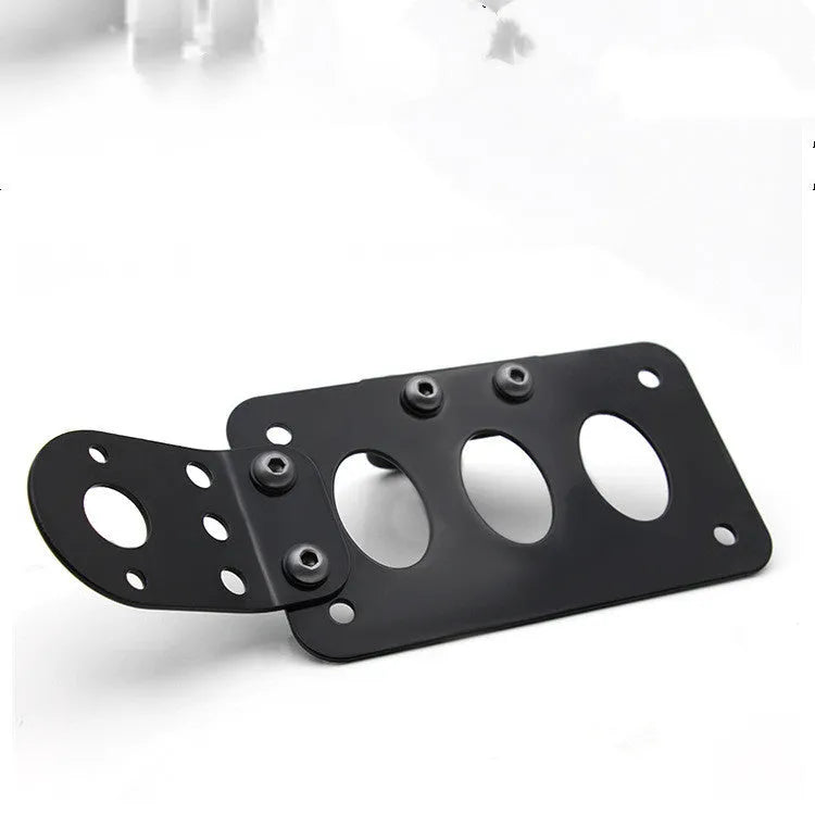 Black aluminium motorcycle side direction taillight and licence plate bracket with seven-fin design