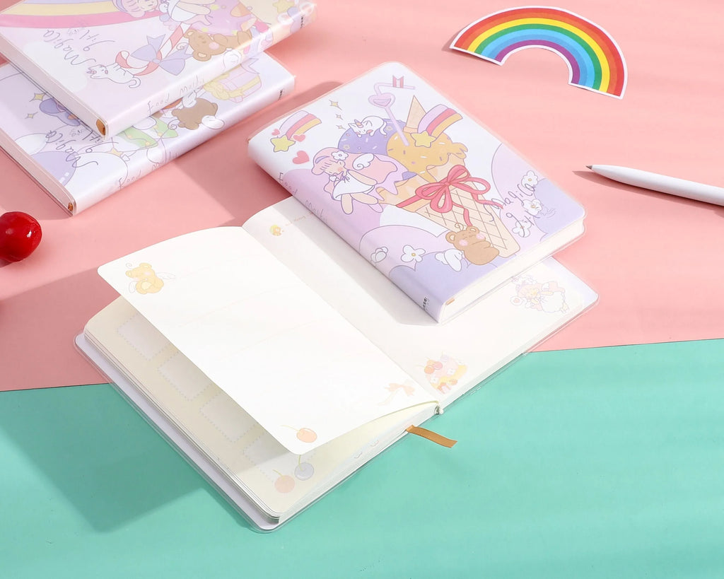 A6 waterproof notepad with amusement park design, PU cover, and thread binding
