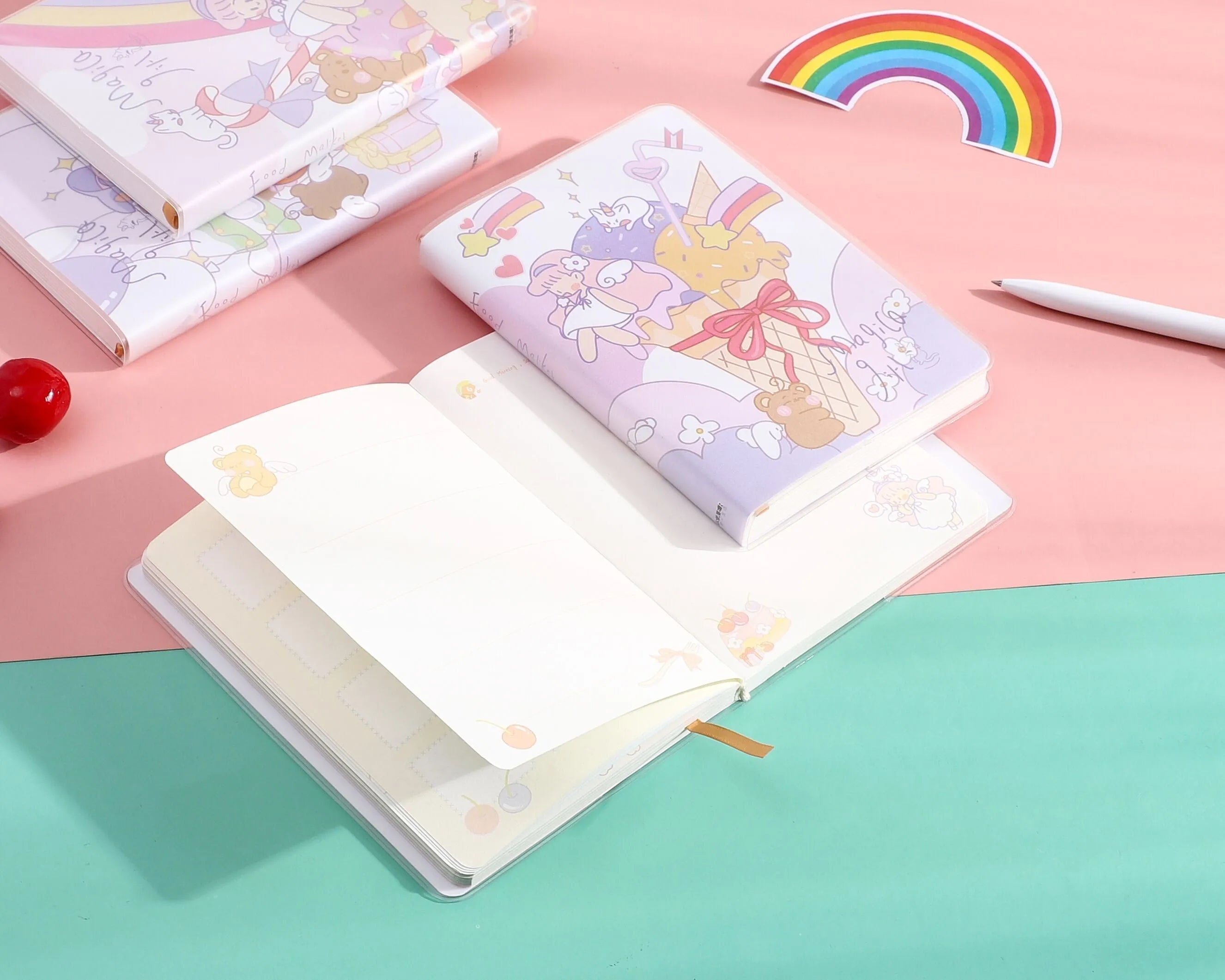 A6 waterproof notepad with amusement park design, PU cover, and thread binding
