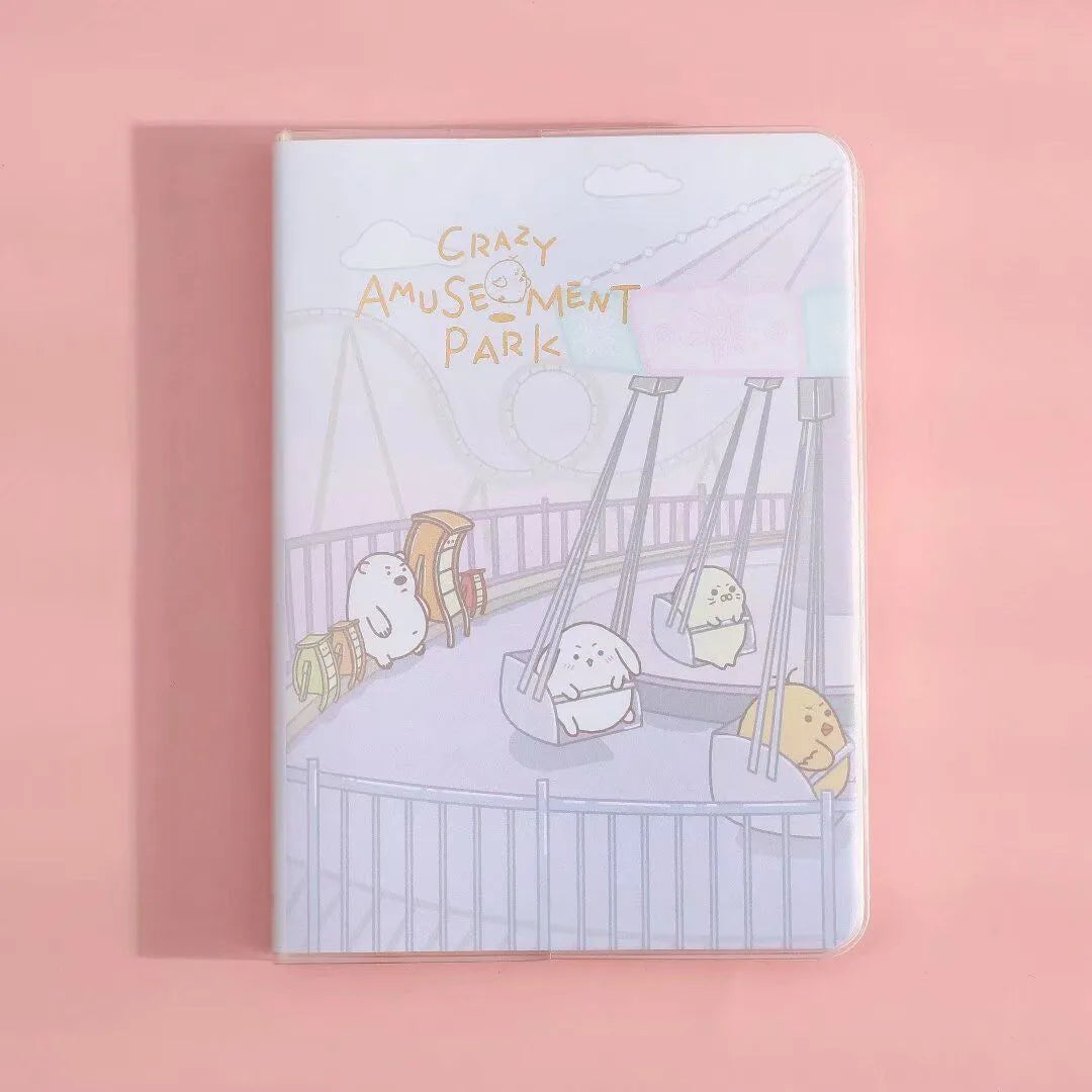 A6 waterproof notepad with amusement park design, PU cover, and thread binding
