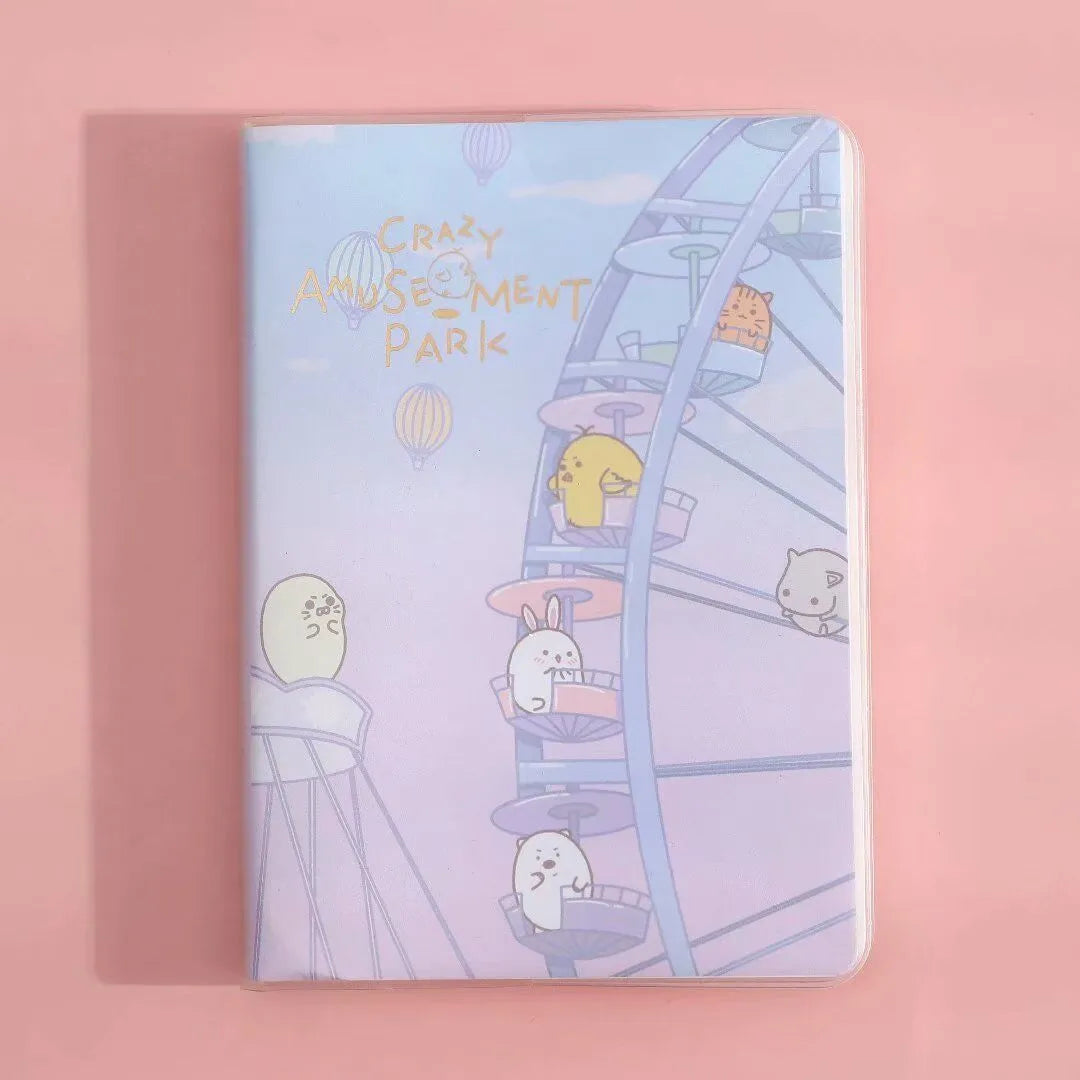 A6 waterproof notepad with amusement park design, PU cover, and thread binding