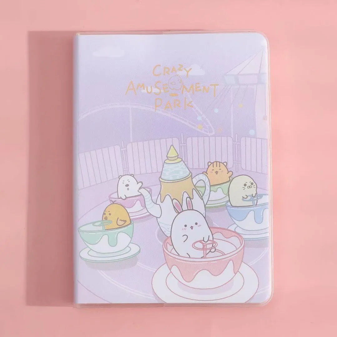 A6 waterproof notepad with amusement park design, PU cover, and thread binding