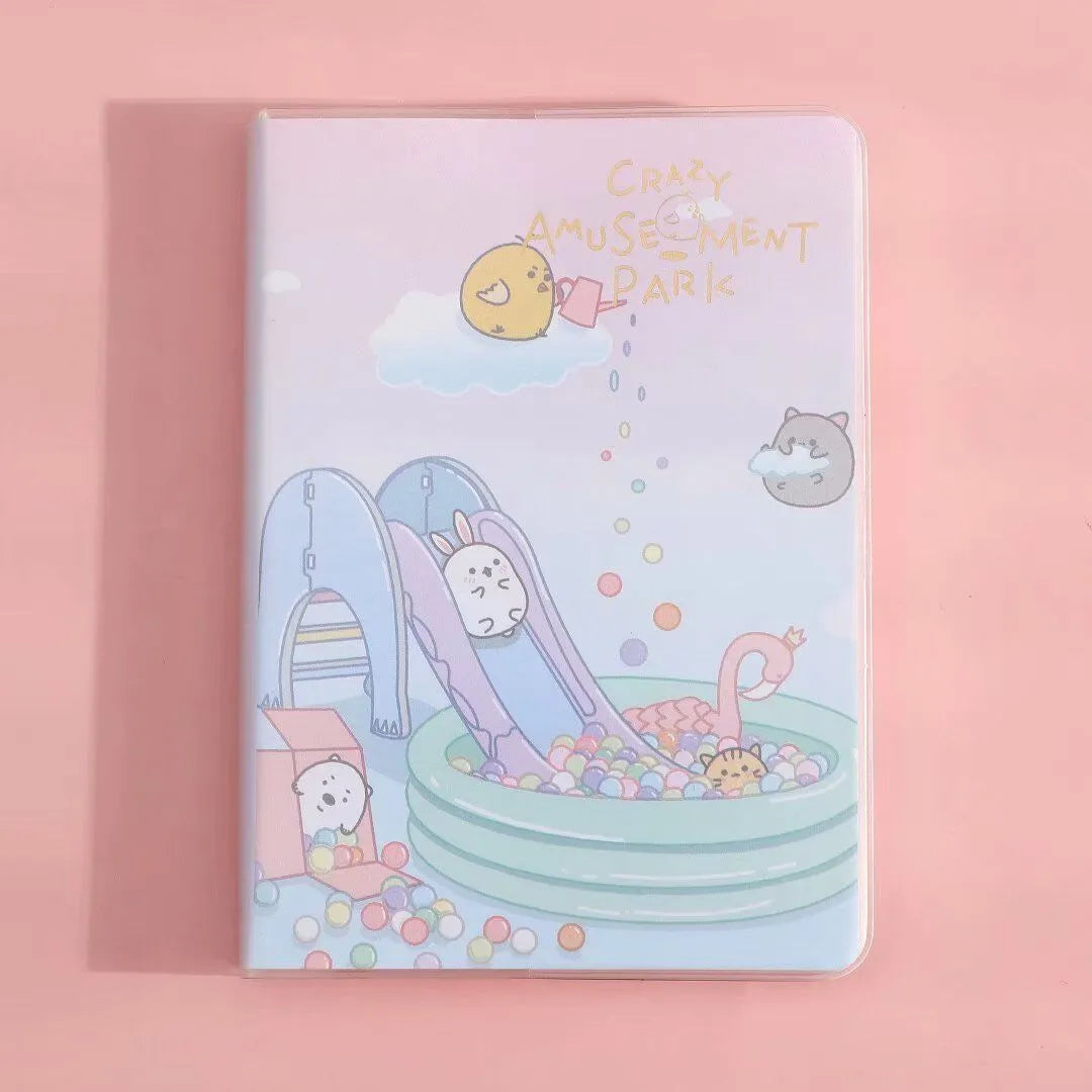 A6 waterproof notepad with amusement park design, PU cover, and thread binding