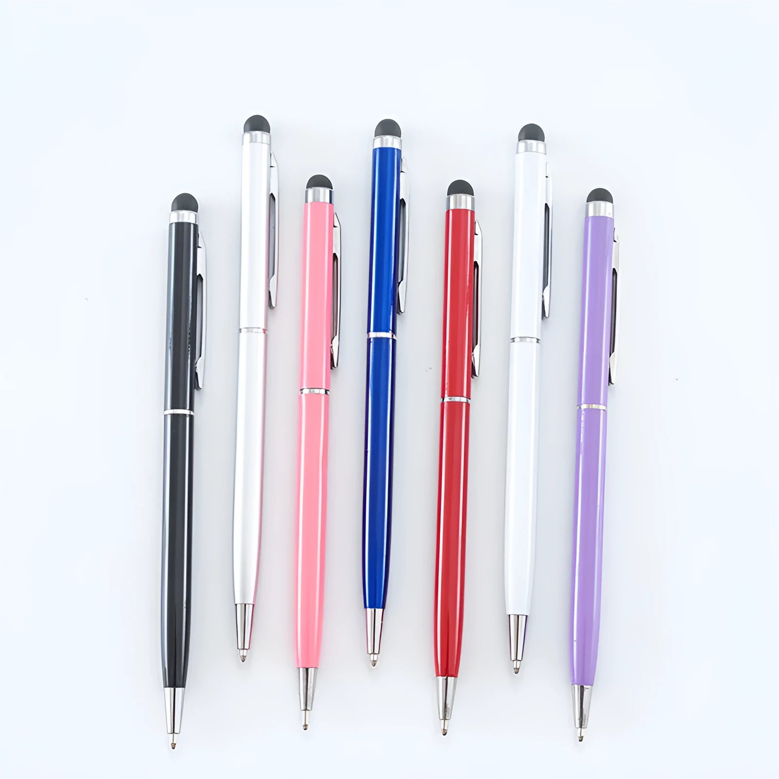 Rotating aluminium capacitive stylus pen with 0.5mm fine tip shown in multiple colour options.