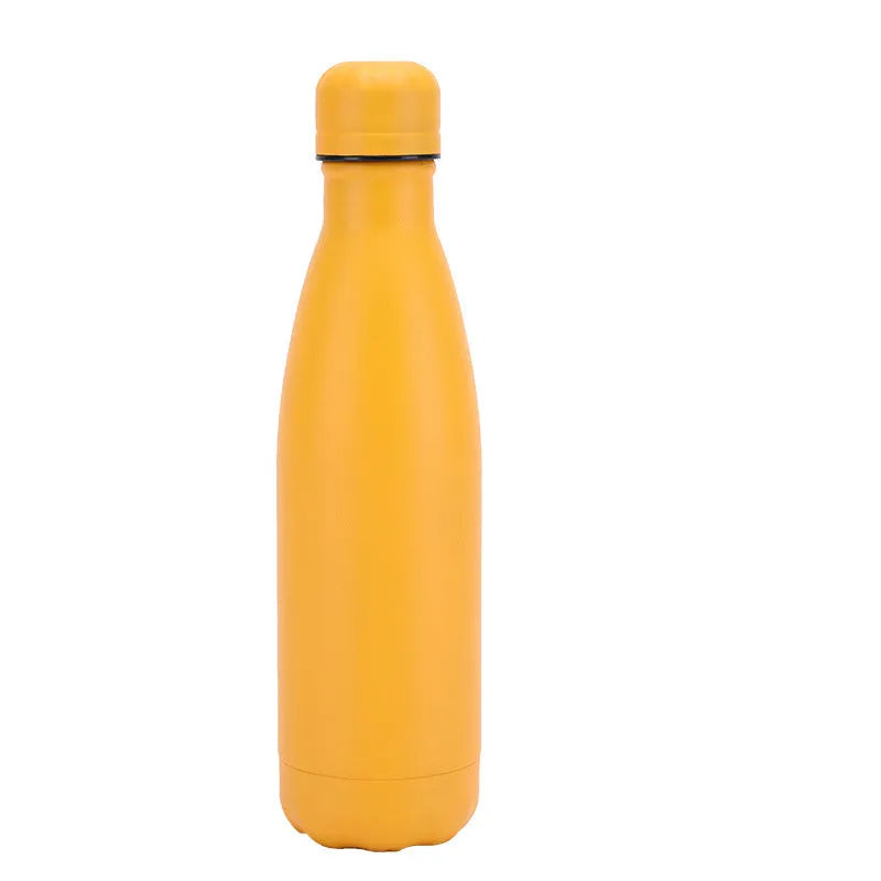 Insulated stainless steel water bottle mug with rubber painted surface and vacuum flask design in multiple colours