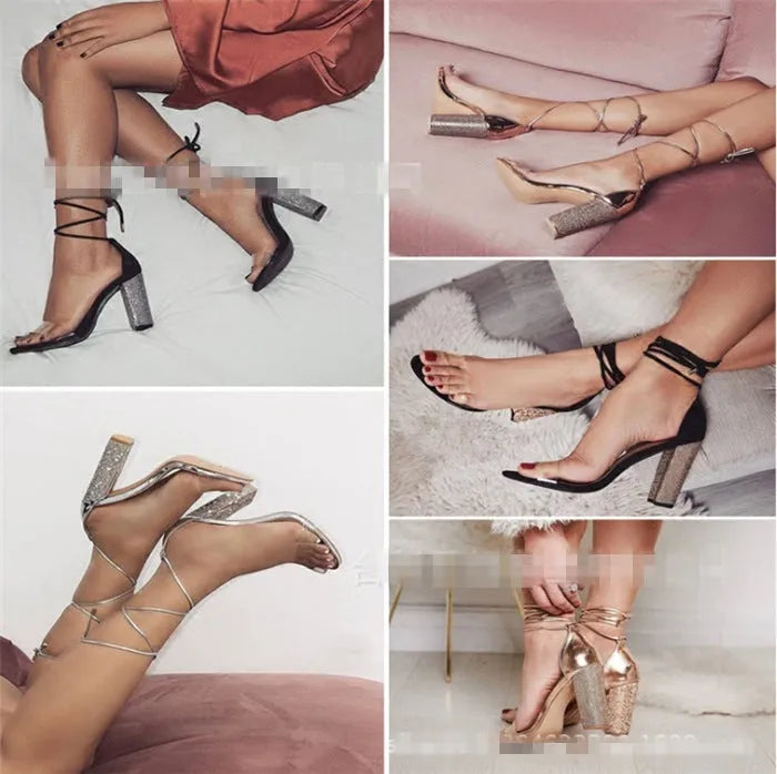 Women's black and gold pointed toe high heels with plastic construction