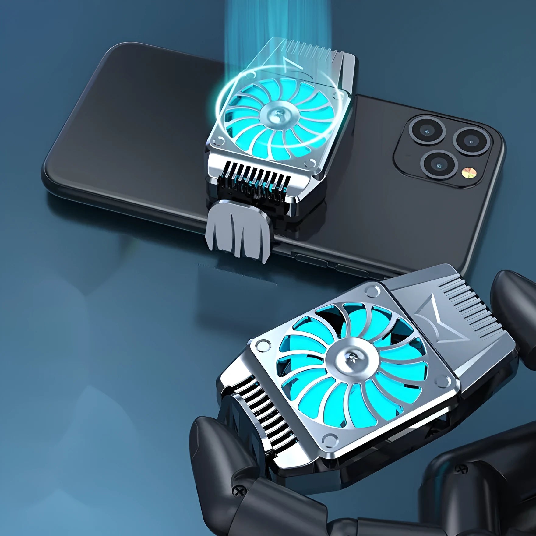 H15 cooling fan for mobile phones in black, compact PC radiator with charging cable