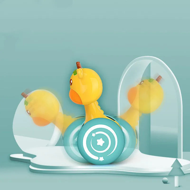 Le Bao Toys cute pet deer sliding tumbler toy in yellow plastic with bell ring for baby development