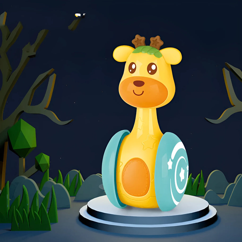 Le Bao Toys cute pet deer sliding tumbler toy in yellow plastic with bell ring for baby development
