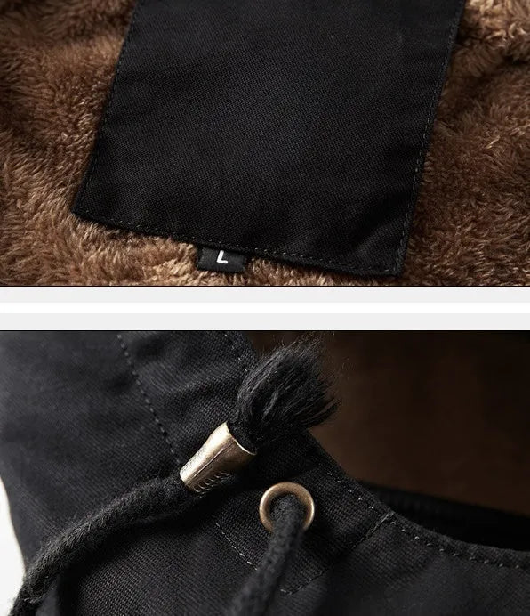 Men's thickened winter jacket in khaki with stand-up collar and zip front, loose fit casual style