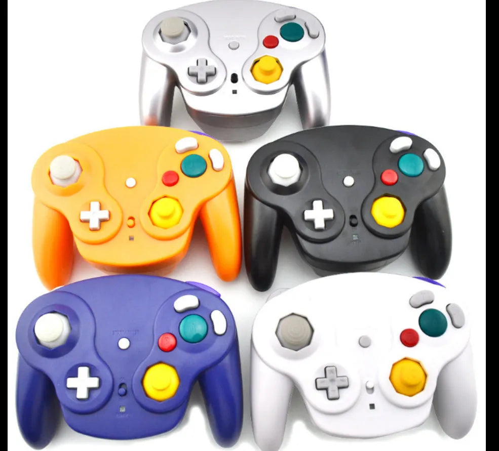 NGC 2.4G wireless game handle for Wii and Nintendo GameCube consoles in six colour options.