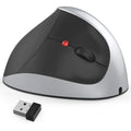 Vertical rechargeable wireless ergonomic mouse in black with optical sensor and USB receiver