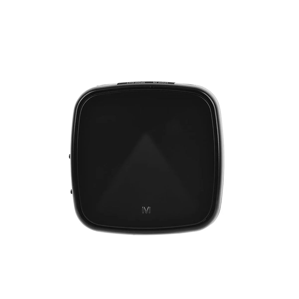 Black CSR8675 Bluetooth 5.0 audio adapter with optical and AUX ports for wireless music streaming.