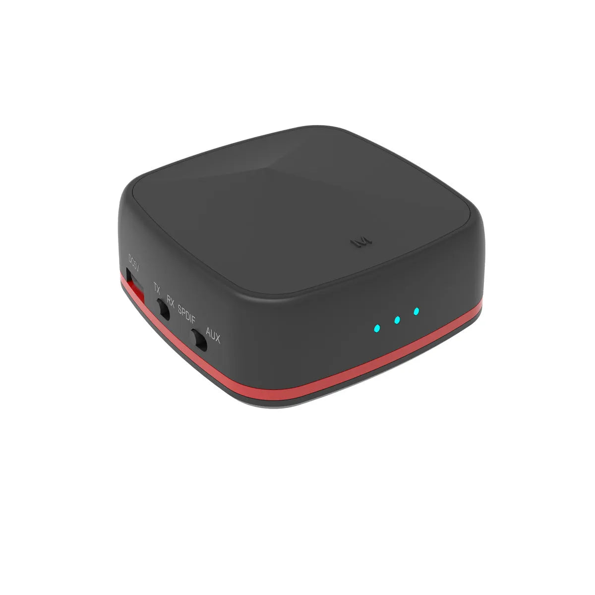 Black CSR8675 Bluetooth 5.0 audio adapter with optical and AUX ports for wireless music streaming.