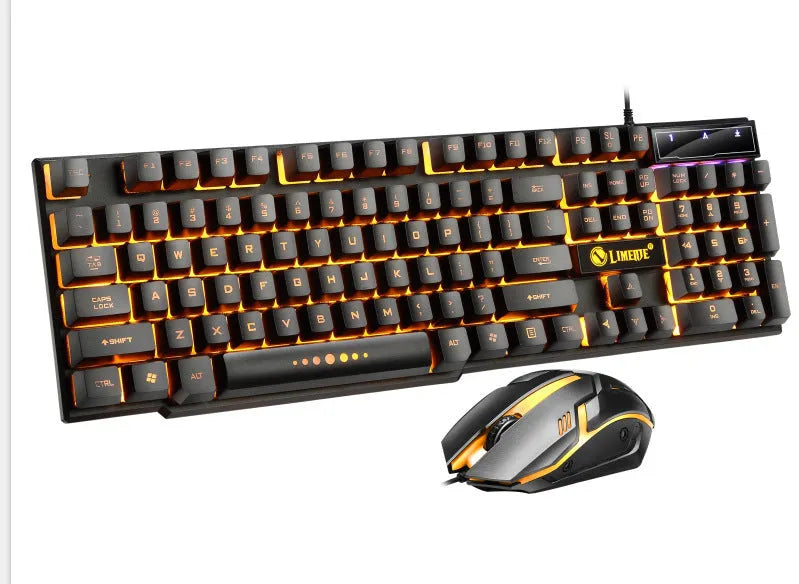 Limei GTX300 white gaming keyboard and mouse set with backlit keys on a desktop