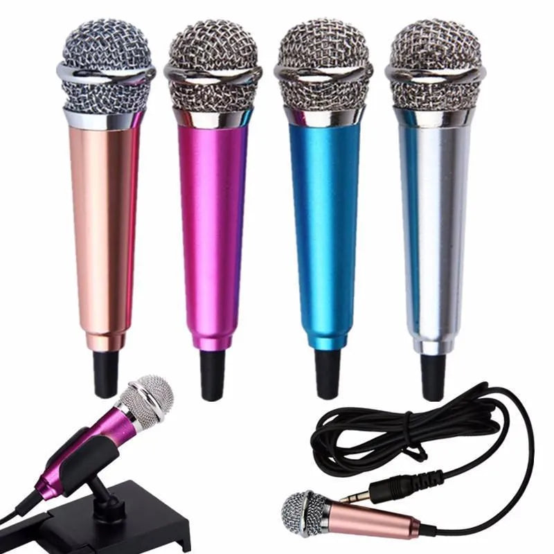 T3 mini wired karaoke condenser microphone with 3.5mm audio jack in blue gold red silver colours