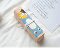 Korean cartoon design rolling pencil case in blue, green, pink, and yellow cat colours.