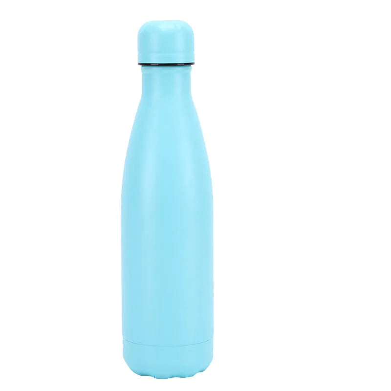 Insulated stainless steel water bottle mug with rubber painted surface and vacuum flask design in multiple colours