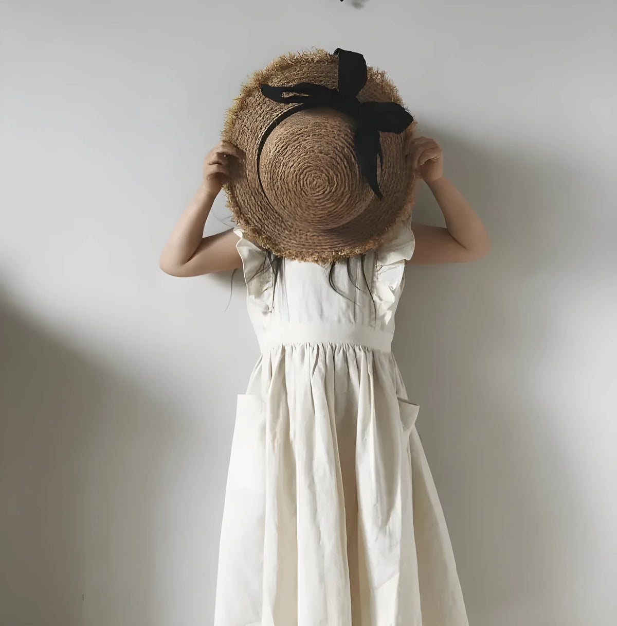 Children's white hemp princess dress with lotus leaf skirt for ages 1-3 years