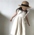 Children's white hemp princess dress with lotus leaf skirt for ages 1-3 years