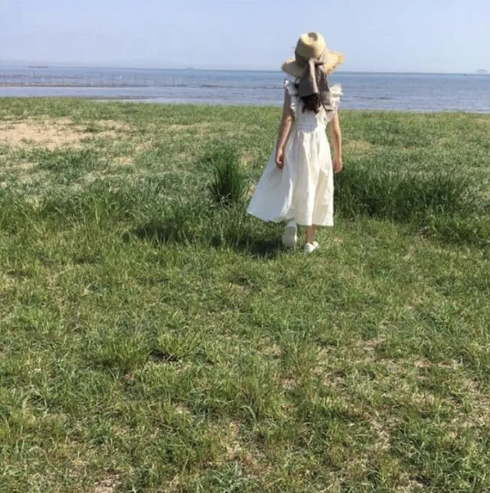 Children's white hemp princess dress with lotus leaf skirt for ages 1-3 years