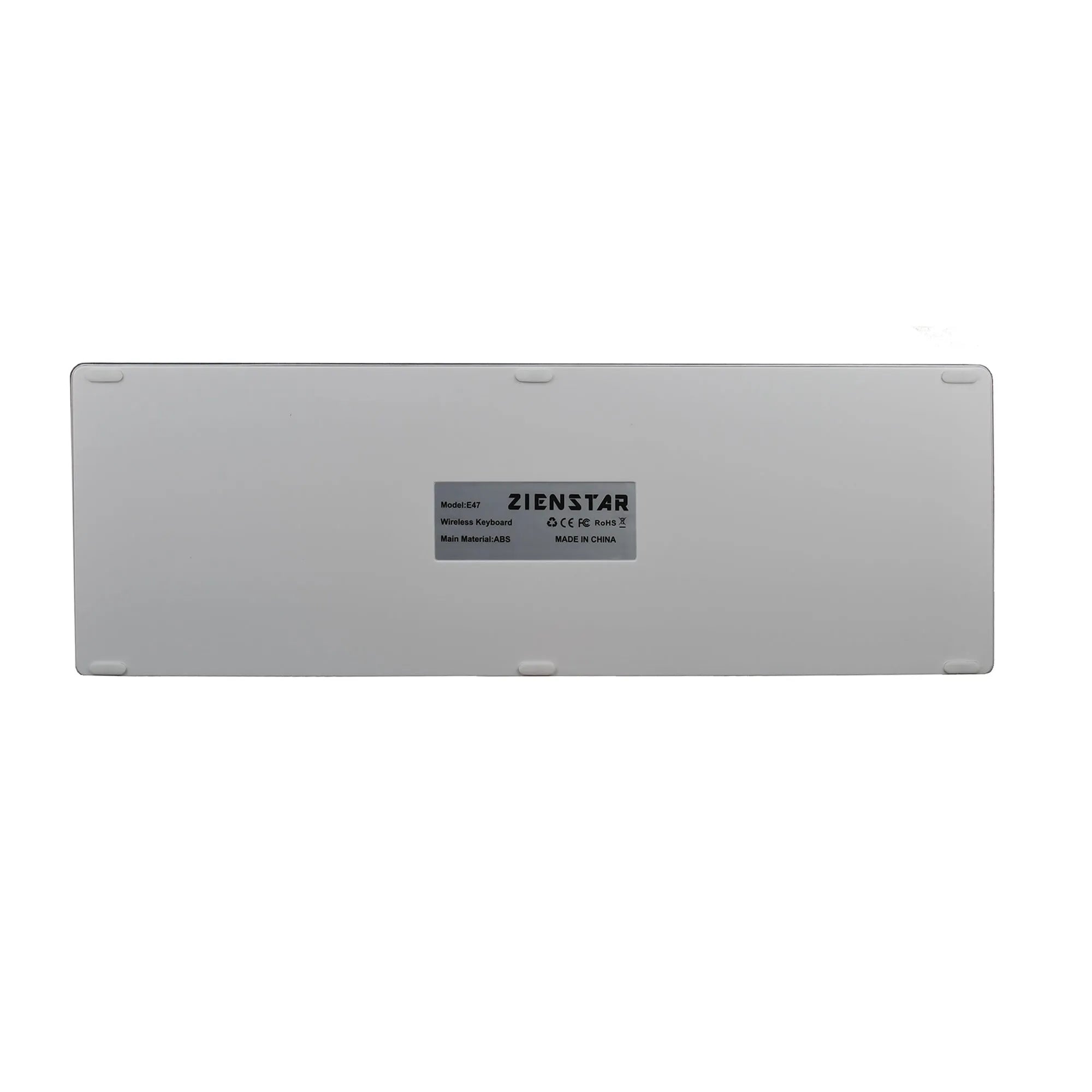 Slim white universal Bluetooth keyboard for tablets and mobile phones on a grey background