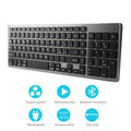 Slim white universal Bluetooth keyboard for tablets and mobile phones on a grey background