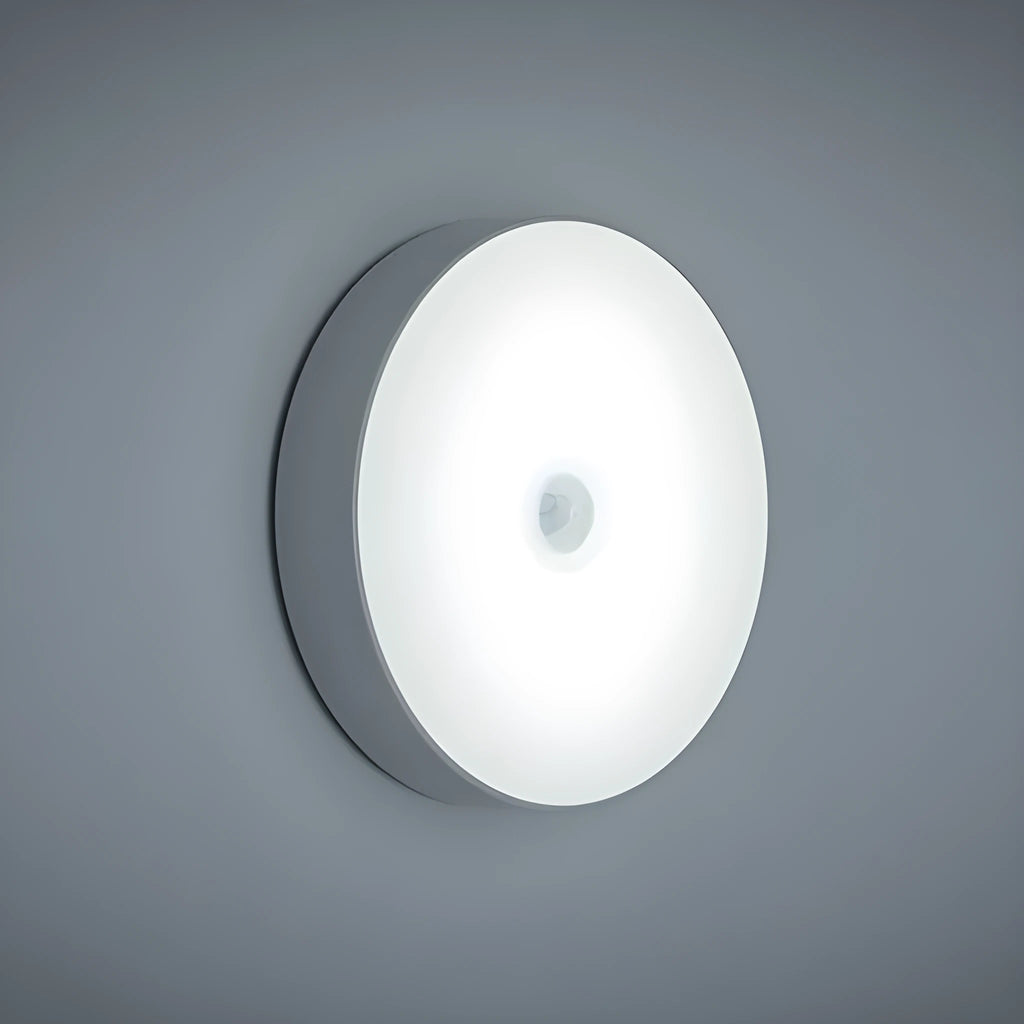 LED body induction night light 86mm diameter white colour USB rechargeable motion sensor cabinet light