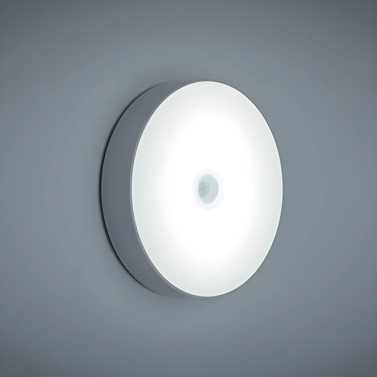 LED body induction night light 86mm diameter white colour USB rechargeable motion sensor cabinet light