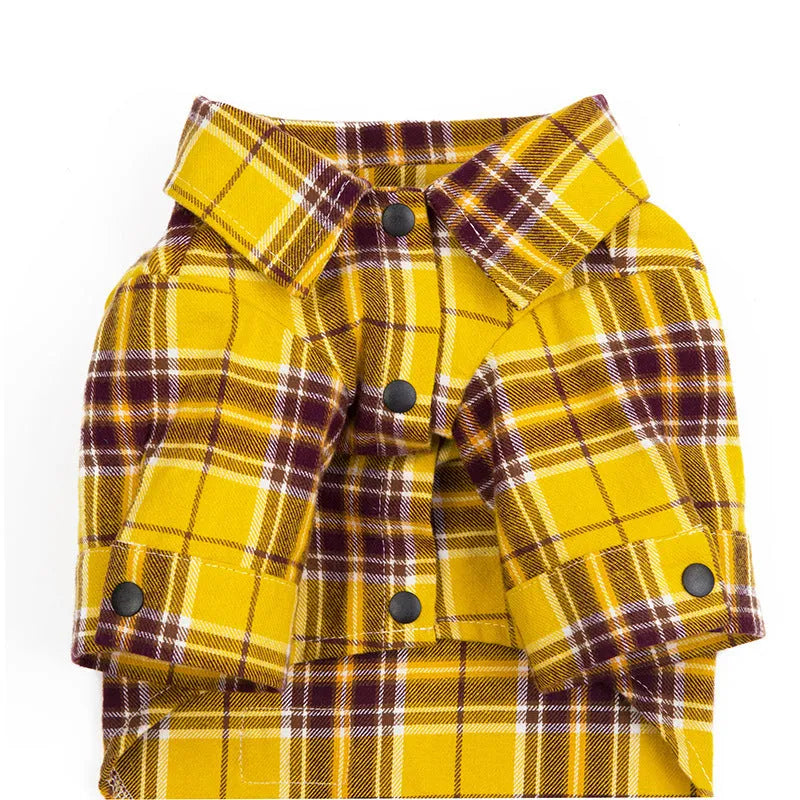 Pet leisure plaid shirt in blue cotton fabric for dogs, sizes S to 2XL