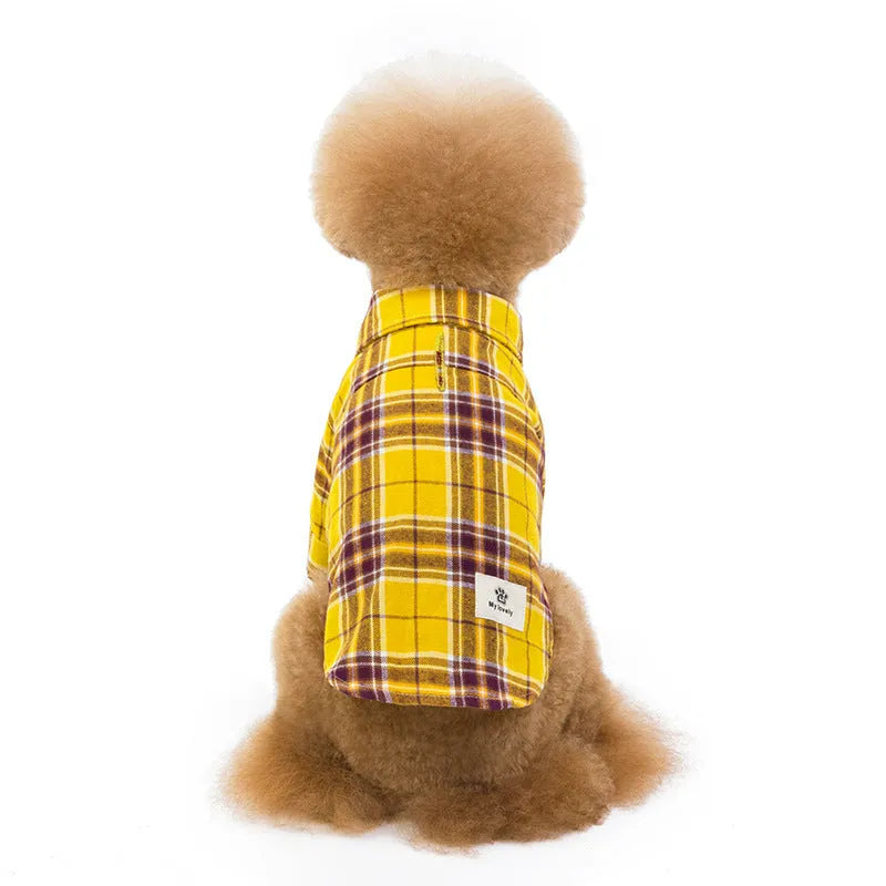Pet leisure plaid shirt in blue cotton fabric for dogs, sizes S to 2XL