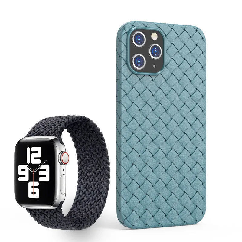 Soft woven TPU phone case for iPhone 12 and iPhone 11 in solid black, blue, green, red, and grey colours