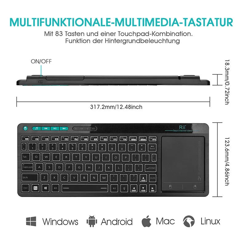 Wireless multimedia RGB backlit keyboard with touchpad K18+ in black