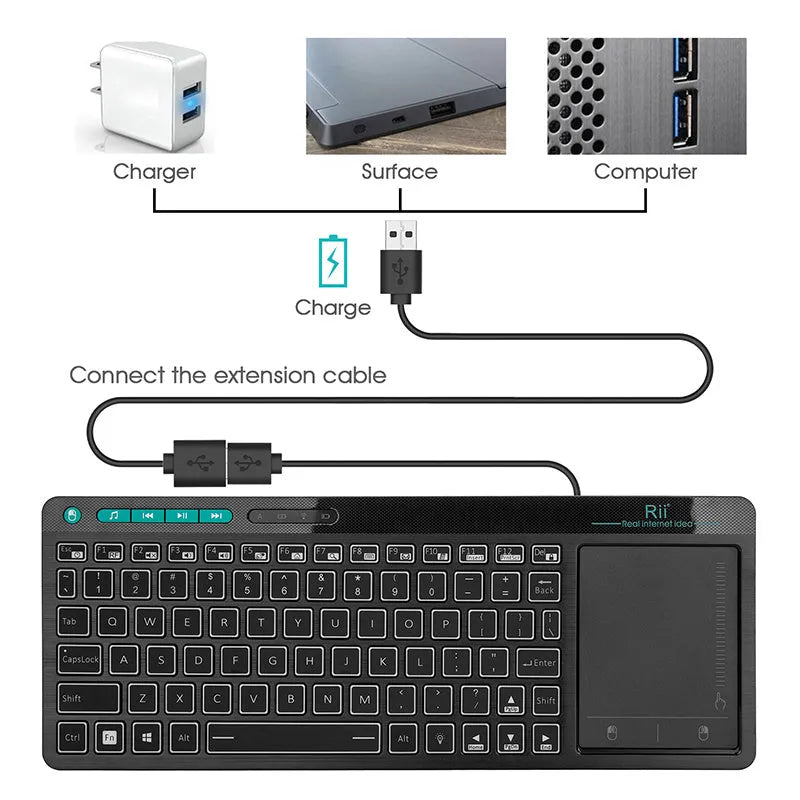 Wireless multimedia RGB backlit keyboard with touchpad K18+ in black