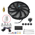 Black universal 15-inch electric radiator cooling fan with curved blades and steel motor