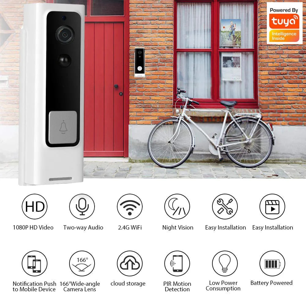 White intelligent 1080P network wireless video intercom camera for wall-mounted home security with PIR motion and night vision