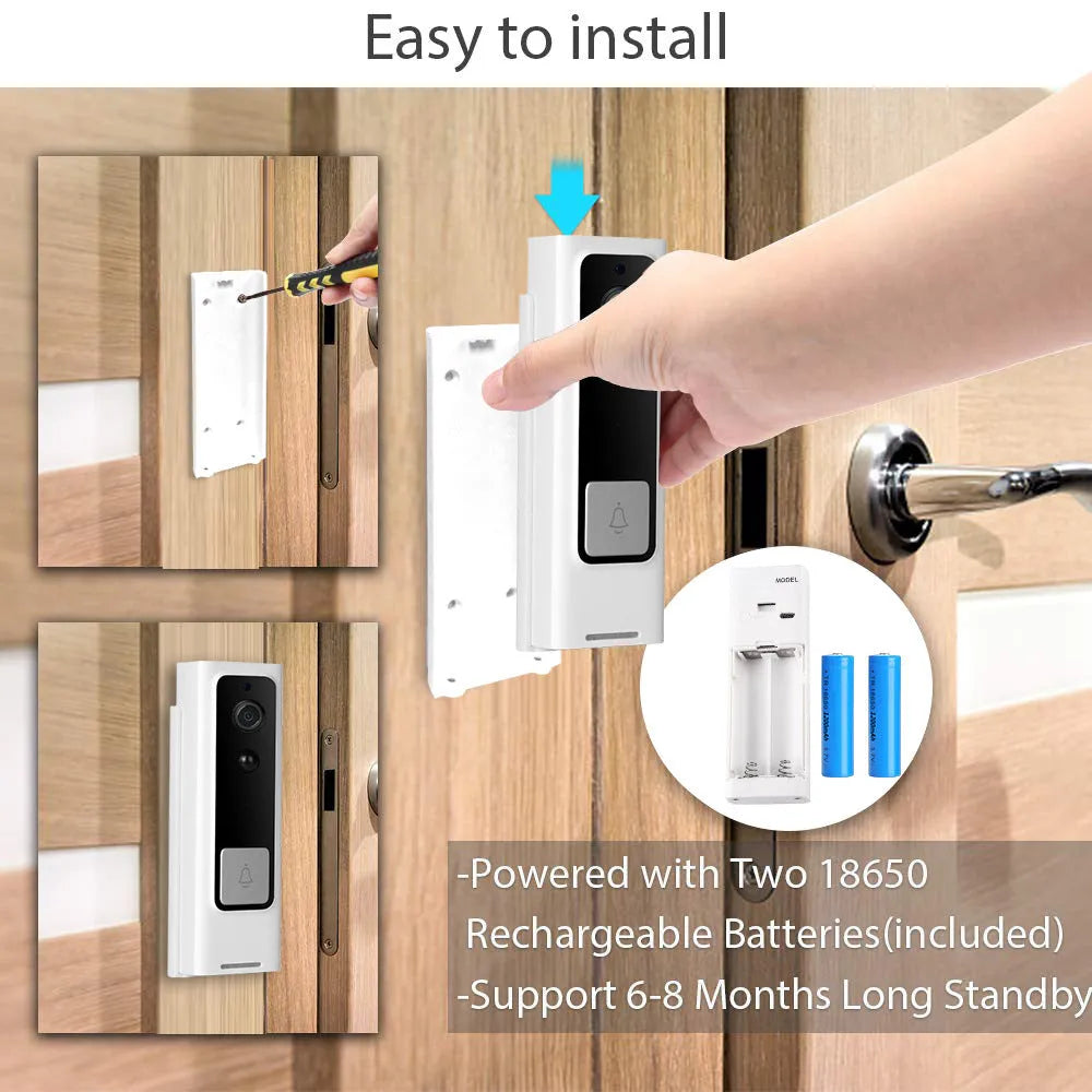 White intelligent 1080P network wireless video intercom camera for wall-mounted home security with PIR motion and night vision