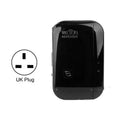 Black and white WiFi repeater with interchangeable UK, EU, US, AU plugs and network cable