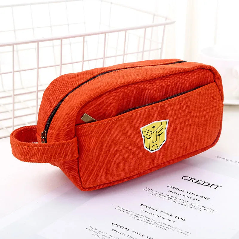 Large capacity multifunctional stationery bag pencil case in grey, orange, white and blue with drawstring and handbag options
