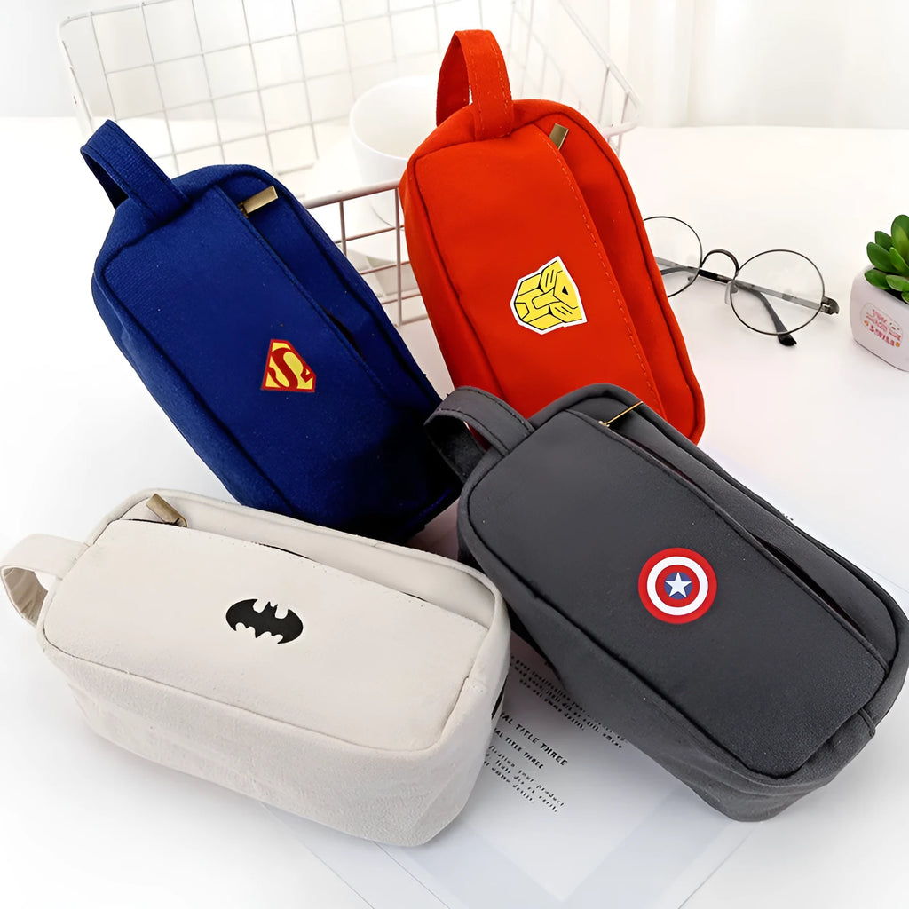 Large capacity multifunctional stationery bag pencil case in grey, orange, white and blue with drawstring and handbag options