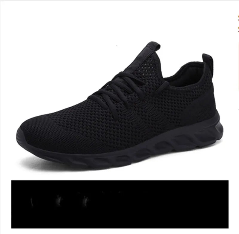 Men's black and white lace-up casual sport shoes with mesh upper and PVC sole