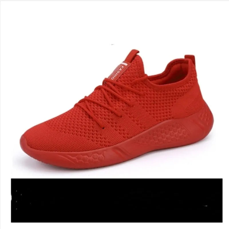 Men's black and white lace-up casual sport shoes with mesh upper and PVC sole