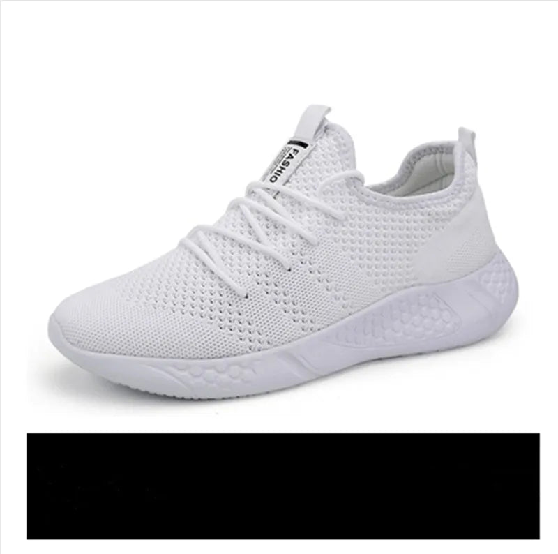 Men's black and white lace-up casual sport shoes with mesh upper and PVC sole